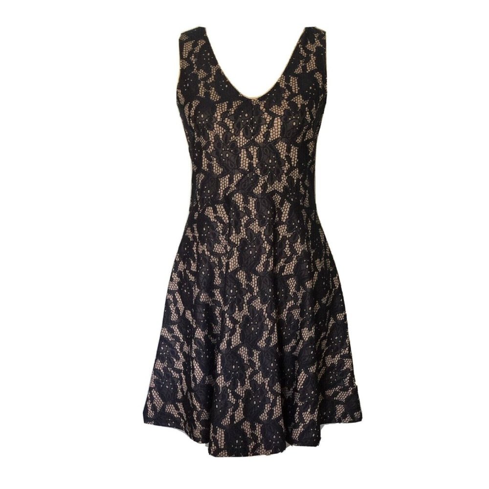 Party Dress Cocktail Size Med Blue Rain Lace Sleeveless Fit and Flare Two Tone